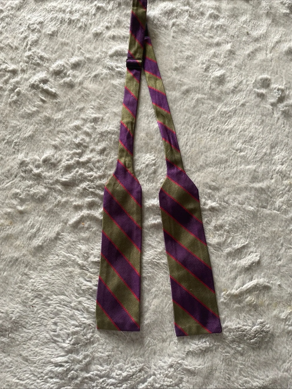 Striped Self-Tie Bow Tie in Olive Green and Purple silk